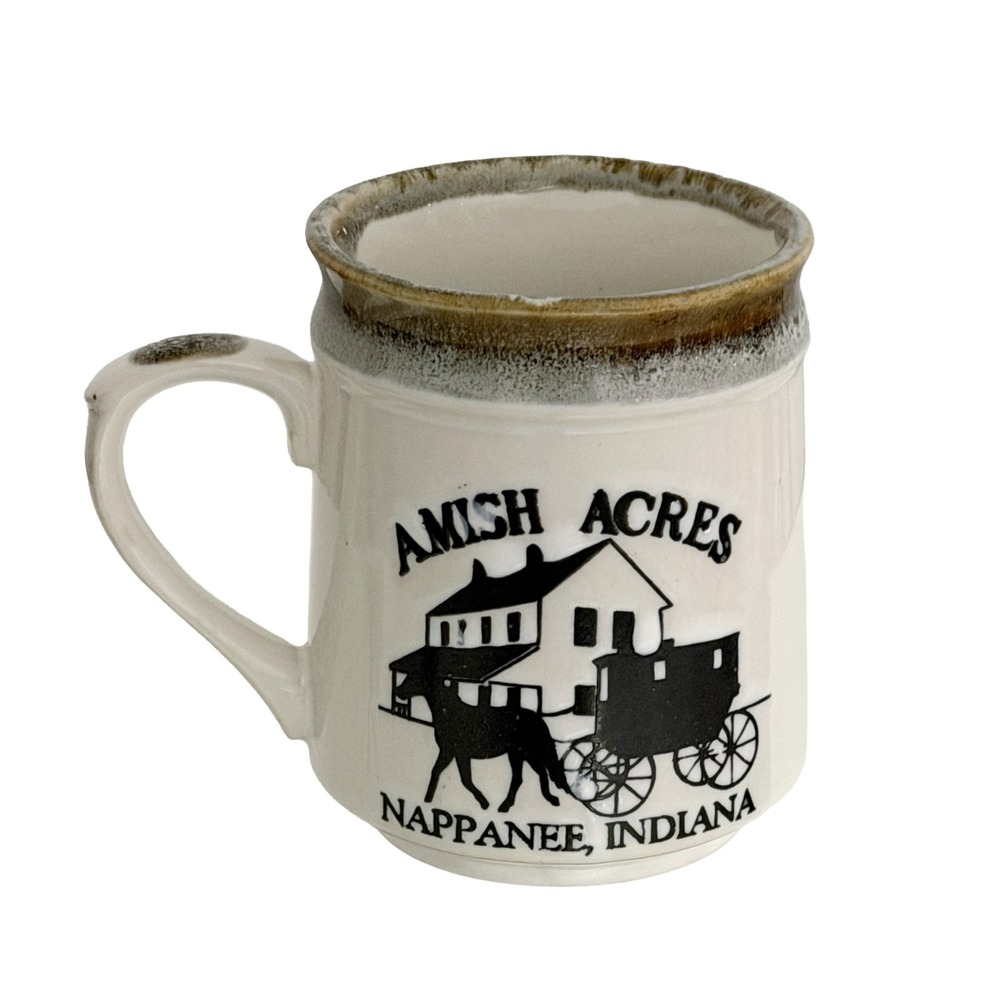 Amish Acres Nappanee Indiana Coffee Mug Drip Glaze Horse & Carriage